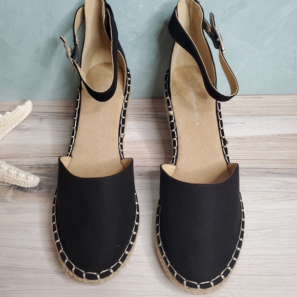 NEW Black Espradrille Wedge Sandals - Picture 4 of 6